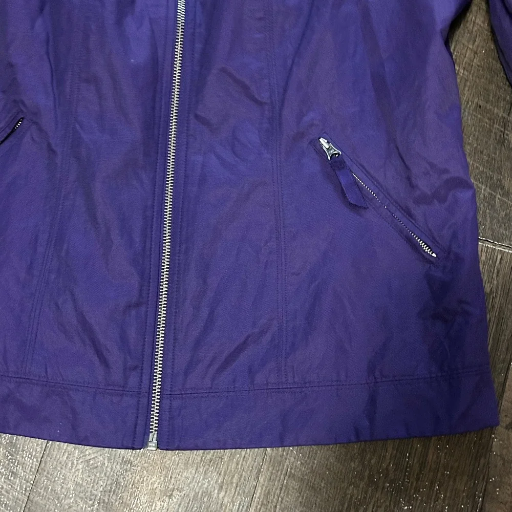 Chicos Purple Full Zip Ruffle Neck Lightweight Jacket Size 1 M Cotton Blend